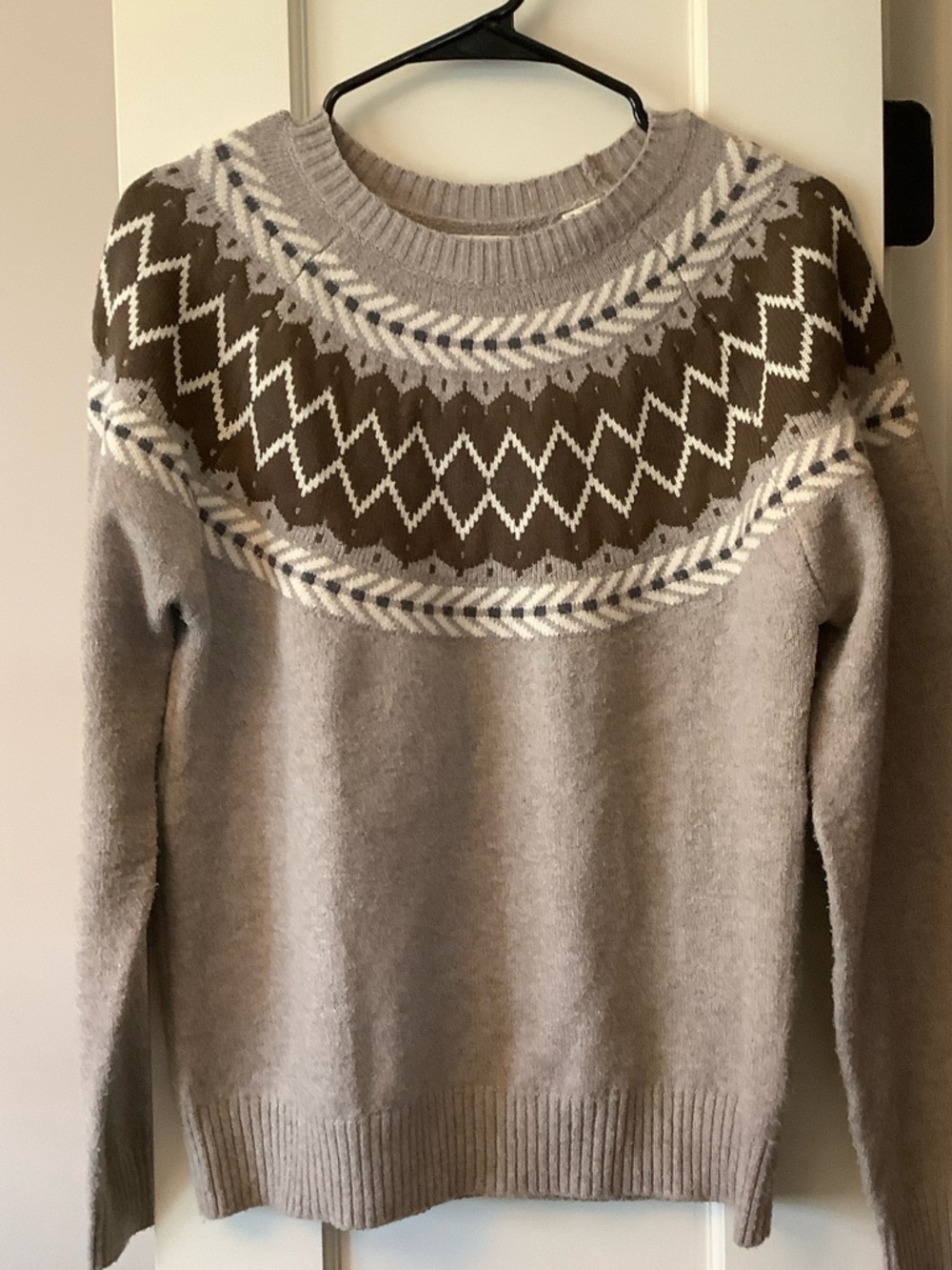 Weatherproof Men's Crewneck Fair Isle Sweater in Gray and Brown - Picture 2 of 7